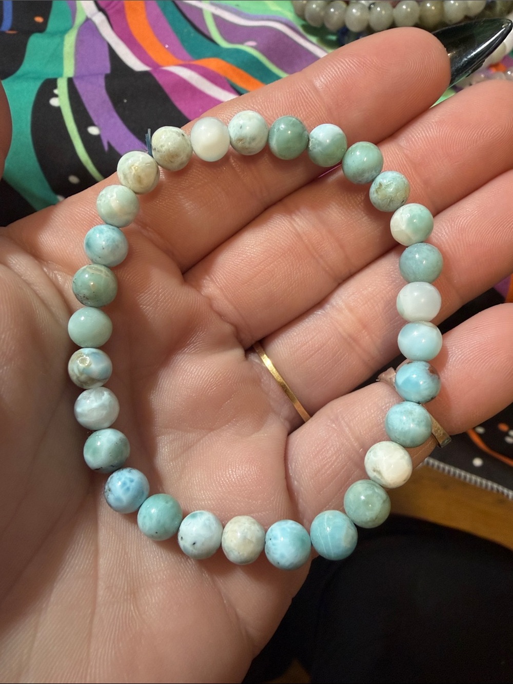 Natural Larimar Beaded Stretch Bracelet - RARE ONLY FOUND DOMINICAN REPUBLIC